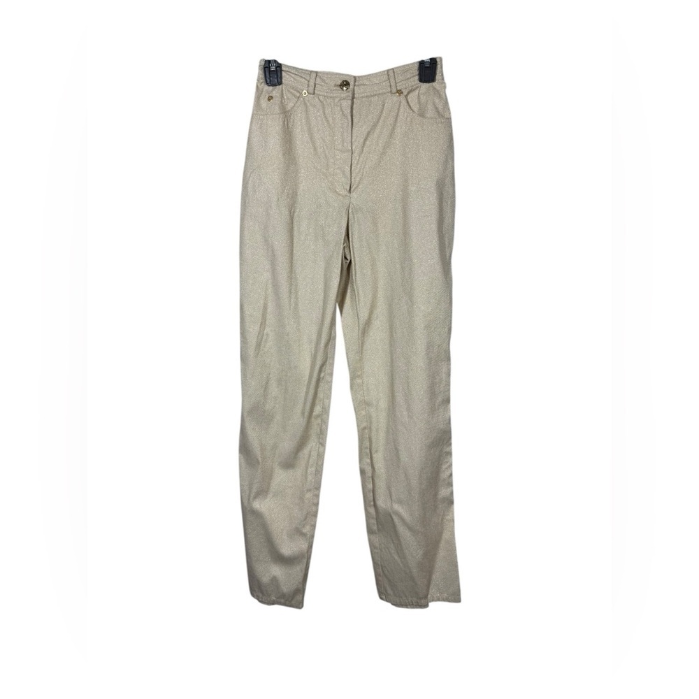 St. John Sport By Marie Gray Metallic Gold Thread Pants Size 2